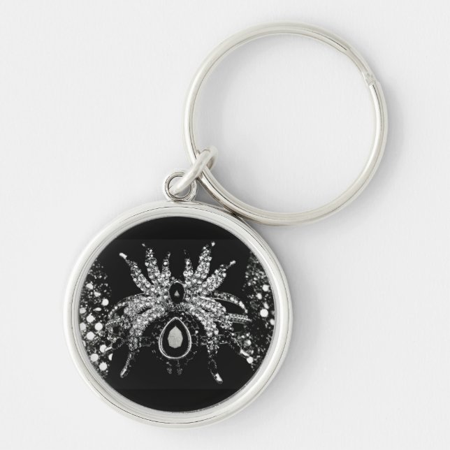 Porte-clés Araignée strass diamant et tarentule noire (Devant)