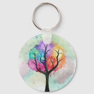 Porte-clés Arbre belle couleur Pastel Peinture à l'huile Abst