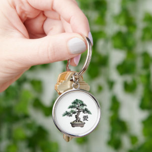 Porte-clés Arbre Bonsaï de style Sumi-e Calligraphie japonais