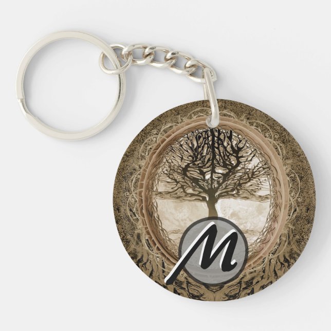 Porte-clés Arbre Brown de motif de la vie (Devant)