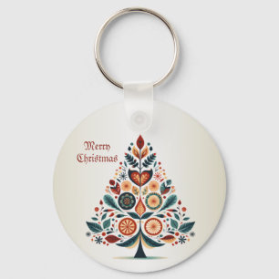 Porte-clés Arbre coloré de Noël Art populaire scandinave