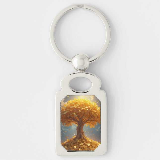 Porte-clés arbre d'argent doré pièces d'or (Devant)