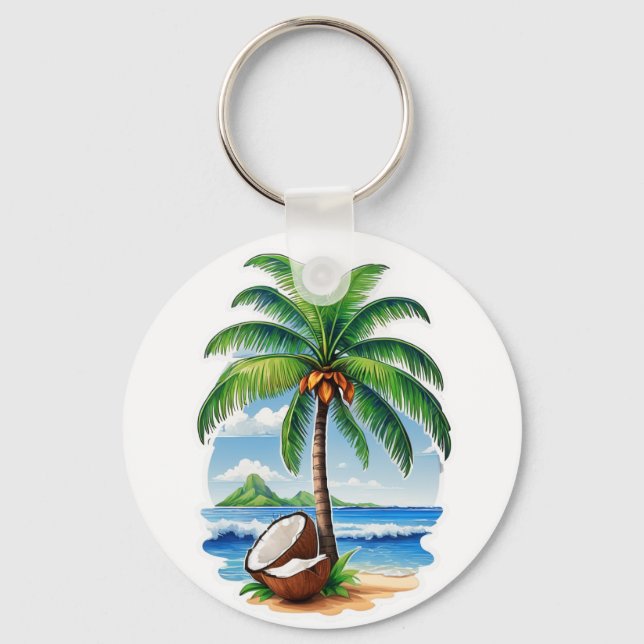 Porte-clés Arbre de coco île tropicale (Recto)