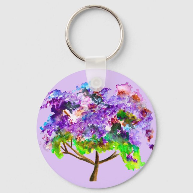 Porte-clés Arbre de jacaranda violet, art fin à l'aquarelle (Recto)
