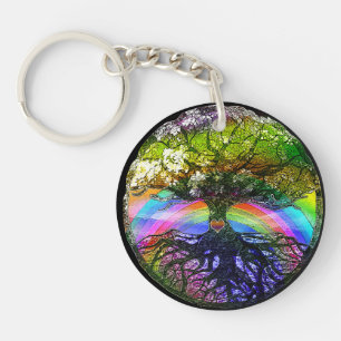 Porte-clés Arbre de la vie avec le coeur d'arc-en-ciel