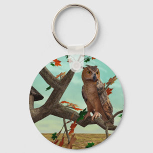 Porte-clés Arbre de l'érable de la chouette d'automne Art fau