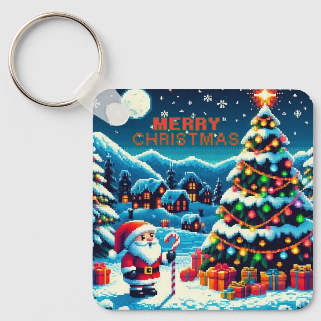 Porte-clés Arbre de Noël 8 bits & Père Noël (Recto)