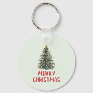 Porte-clés Arbre de Noël aquarelle rustique Noël Fêtes de fin