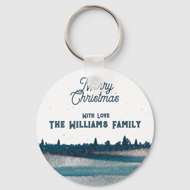 Porte-clés Arbre de Noël avec neige Joyeux Noël (Recto)