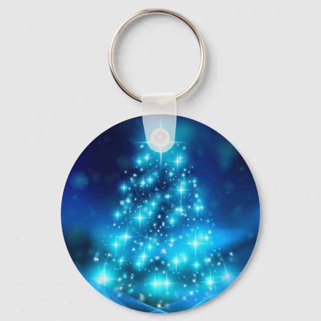 Porte-clés Arbre de Noël bleu cool avec lumières étincelantes (Recto)