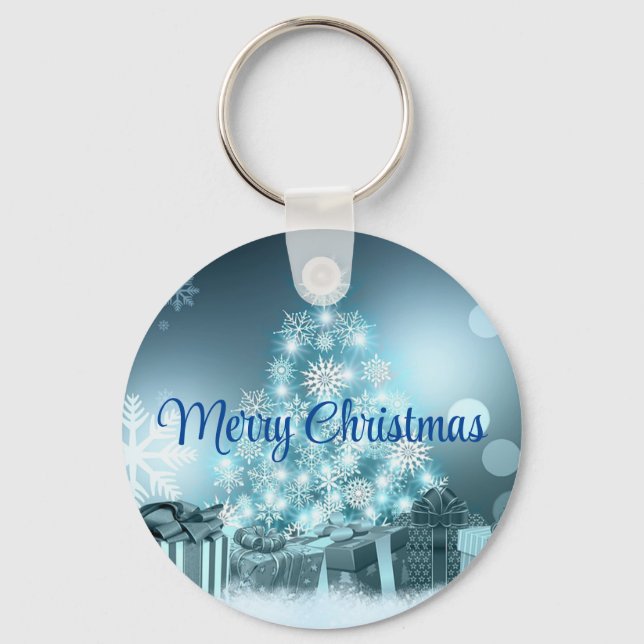 Porte-clés Arbre de Noël bleu, Flocon de neige (Recto)