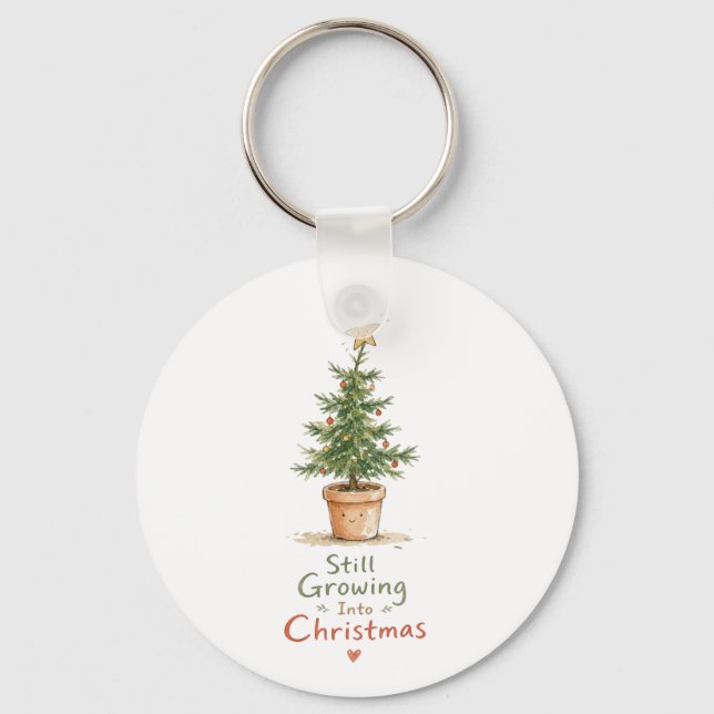 Porte-clés Arbre de Noël en pot à l'aquarelle (Recto)
