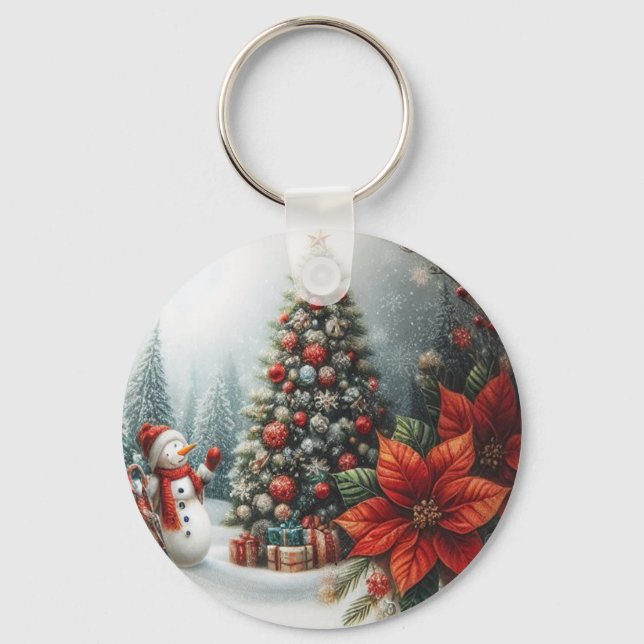 Porte-clés Arbre De Noël Et Snowman (Verso)
