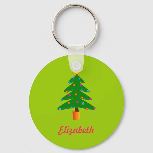 Porte-clés Arbre de Noël Festif Vert Personnalisé (Recto)