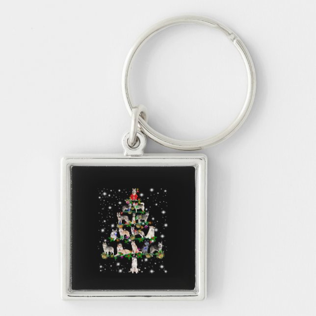 Porte-clés Arbre De Noël Husky Couvert De Lampe De Feu (Devant)