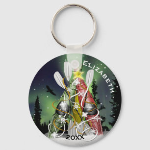 Porte-clés Arbre de Noël Kayak sous Aurora Borealis