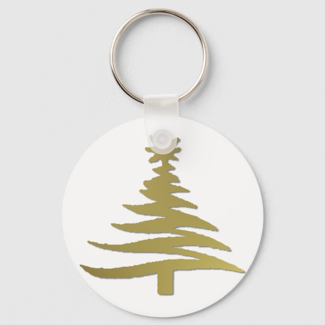 Porte-clés Arbre de Noël Moderne Pochoir Impression Or (Recto)