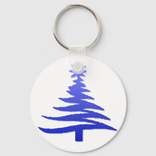 Porte-clés Arbre de Noël Moderne Pochoir Imprimé Bleu