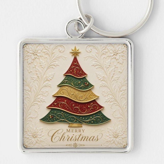 Porte-clés Arbre de Noël orné d'émail doré (Devant)