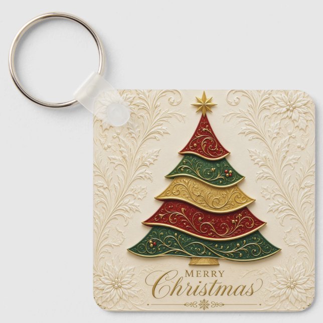 Porte-clés Arbre de Noël orné d'émail doré (Recto)