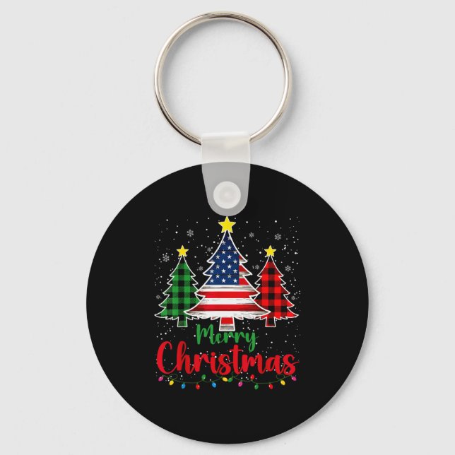 Porte-clés Arbre de Noël plaid drapeau américain flocon de ne (Recto)