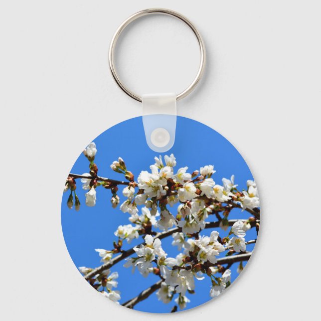 Porte-clés Arbre de printemps blanc fleuri blanc (Recto)