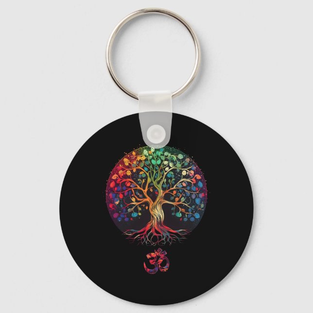 Porte-clés Arbre de vie avec symbole Om Yoga  (Recto)
