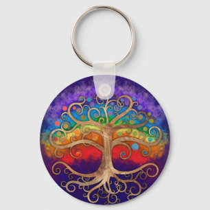 Porte-clés Arbre de vie Golden Swirl et Rainbow