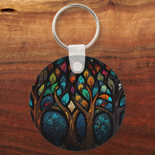 Porte-clés Arbre de vie Mosaïque Coloré feuille Verre