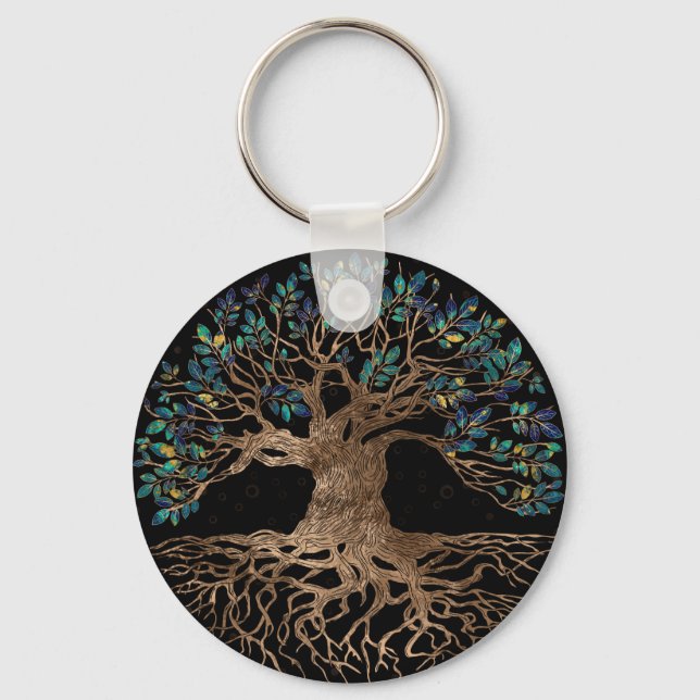 Porte-clés Arbre de vie - Yggdrasil doré et ornement de marbr (Recto)