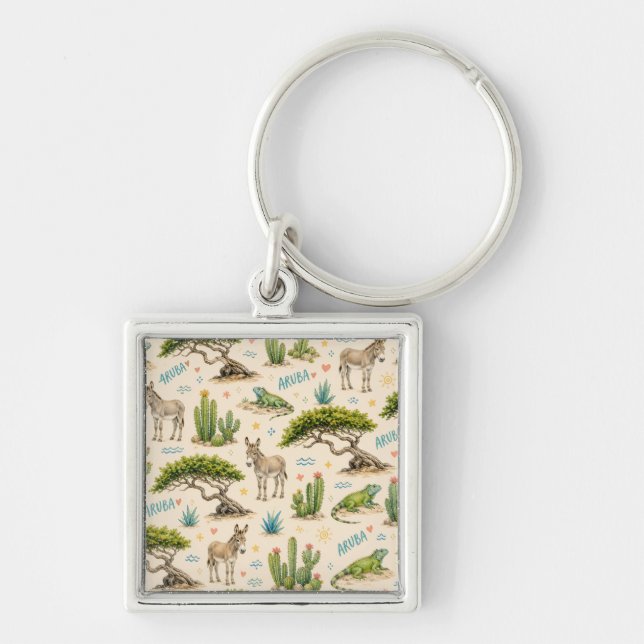 Porte-clés Arbre divi d'Aruba, âne, iguane, cactus (Devant)