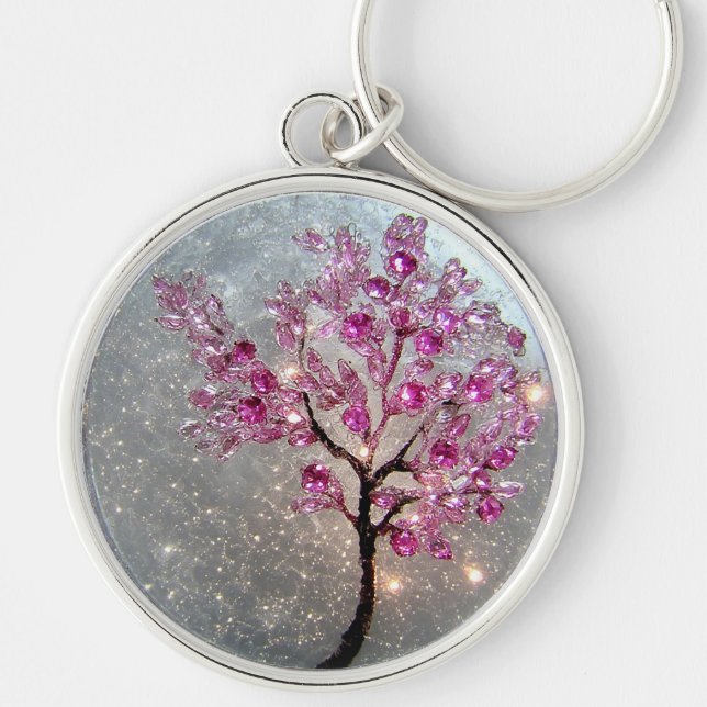 Porte-clés Arbre en cristal violet élégant avec fleurs décora (Devant)