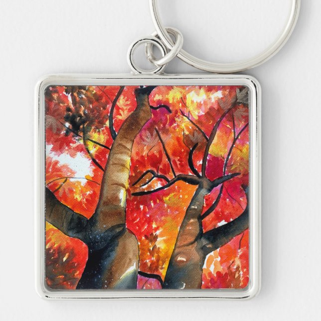 Porte-clés Arbre érable japonais aquarelle (Devant)