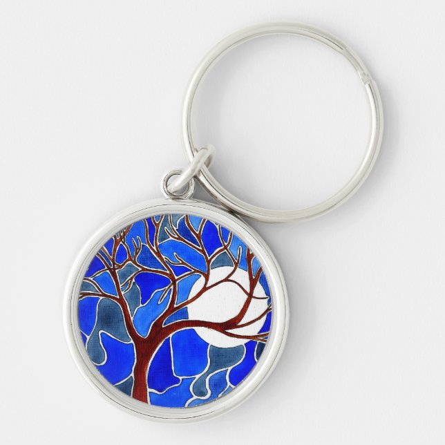 Porte-clés Arbre et lune sur la toile - bleu (Devant)