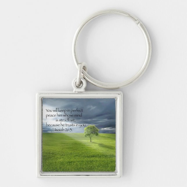 Porte-clés Arbre Lone Bible Verse Ésaïe 26:3 (Devant)