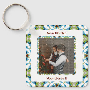 Porte-clés Arbre personnalisé Vert Hiver Bleu Noël Photo Text