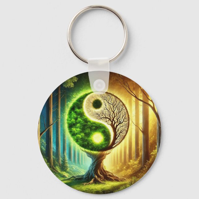 Porte-clés Arbre symbolique avec motif Yin Yang (Recto)
