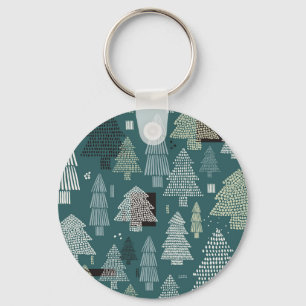 Porte-clés Arbres d'hiver, motif vintage de Noël.