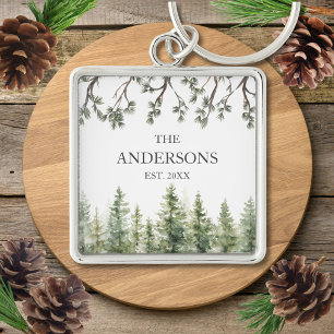 Porte-clés Arbres et Branches de Pin Rustique à l'Aquarelle M