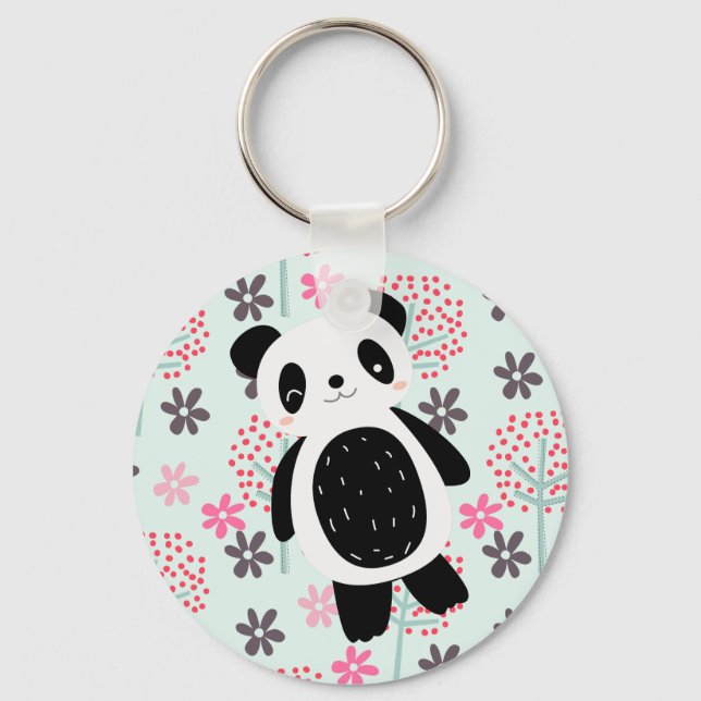 Porte-clés Arbres, fleurs et ours de panda (Recto)