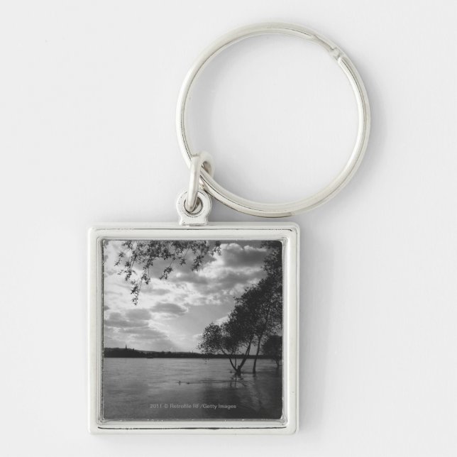Porte-clés Arbres par le lac B&W (Devant)