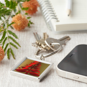 Porte-clés Arbres rouges de Noël en or