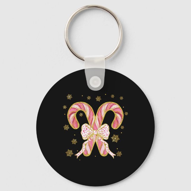 Porte-clés Arc Coquette Rétro Canne à Sucre Saison de Noël Fe (Recto)