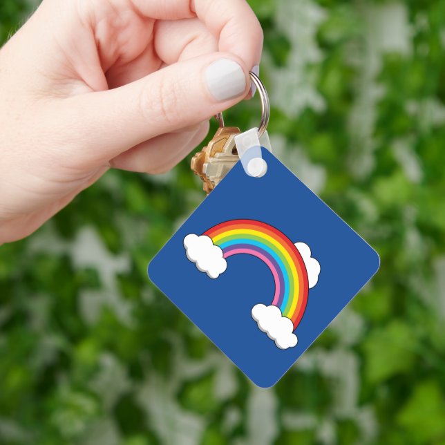 Porte-clés Arc en ciel avec nuages blancs (main)