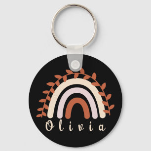Porte-clés Arc-en-ciel coloré Boho avec un nom personnalisé