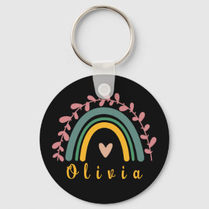 Porte-clés Arc-en-ciel de Boho de fille avec nom personnalisé