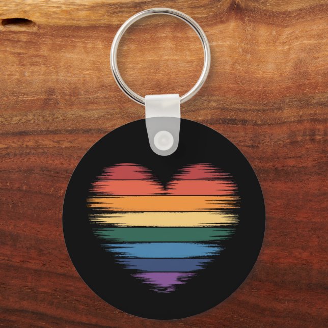 Porte-clés Arc-en-ciel de fierté Impression de cœur LGBT Fier (Recto)