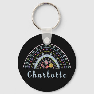 Porte-clés Arc-en-ciel floral Boho avec nom personnalisé