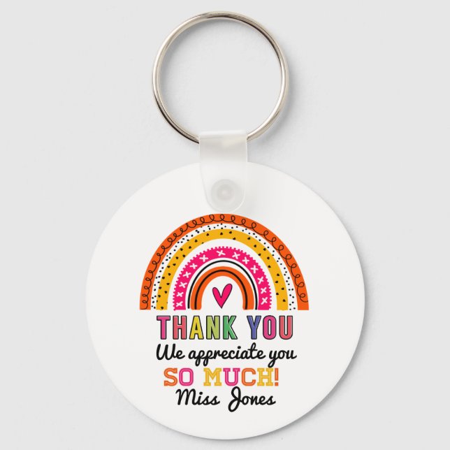 Porte-clés Arc en ciel merci enseignant clé cadeau anneau (Recto)