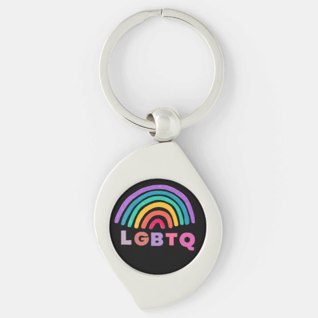Porte-clés Arc-en-ciel peint avec écriture LGBTQ (Devant)